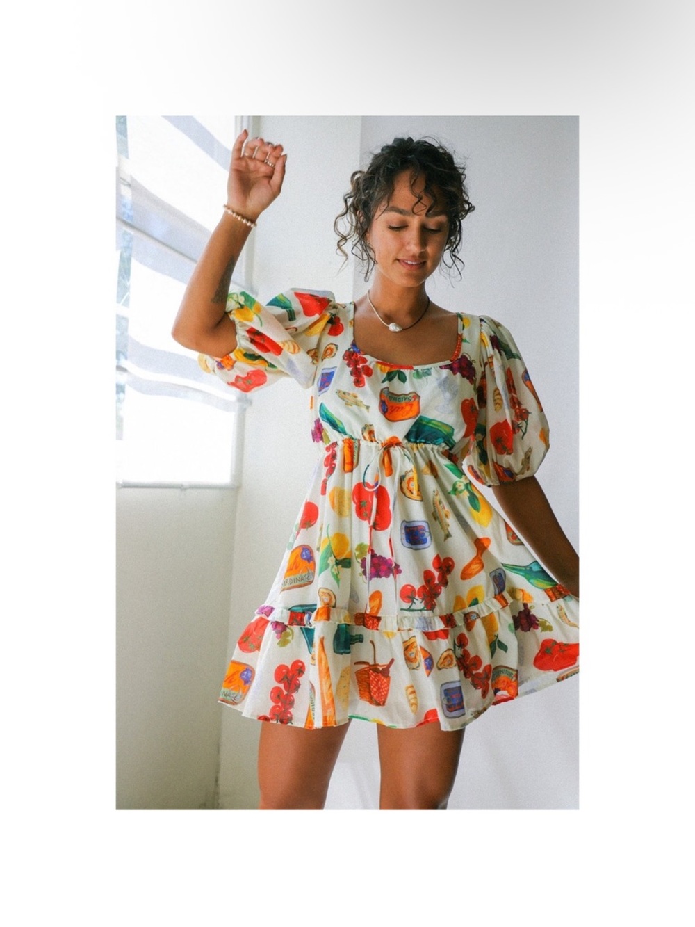 NWOT Lisa Says Gah Nuuly Italian Picnic Fruit Print Puff Sleeve Mini Dress